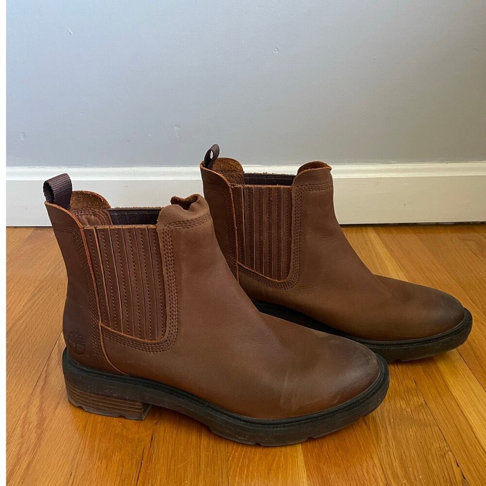 Timberland Rebotl Brown Chelsea Boots 8.5 Heritage Classic 1.75" Heel Leather
